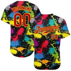 Custom Graffiti Pattern Red-Gold 3D Colorful Splattered Messy Art Ink Paintbrush Drawing Authentic Baseball Jersey