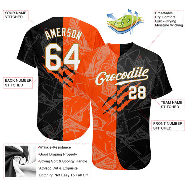 Custom Graffiti Pattern White-Old Gold 3D Authentic Baseball Jersey