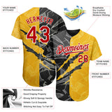 Custom Graffiti Pattern Red Yellow-Black 3D Scratch Authentic Baseball Jersey