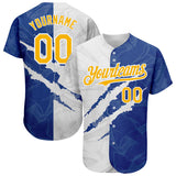 Custom Graffiti Pattern Yellow-Royal 3D Scratch Authentic Baseball Jersey