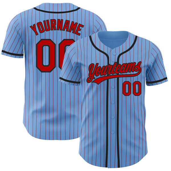 Custom Light Blue Red Pinstripe Black Authentic Baseball Jersey