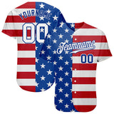 Custom Royal White-Red American Flag Fashion Authentic Baseball Jersey