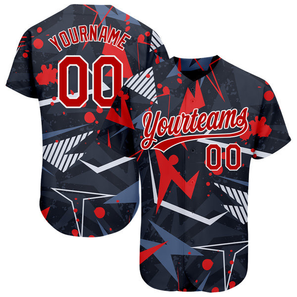 Custom Black Red-White 3D Pattern Design Authentic Baseball Jersey