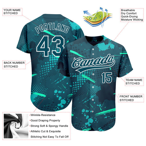 Custom Green Green-Aqua 3D Pattern Design Authentic Baseball Jersey