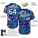 Custom Graffiti Pattern White-Royal 3D Authentic Baseball Jersey