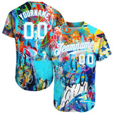 Custom Abstract Graffiti White-Light Blue 3D Authentic Baseball Jersey