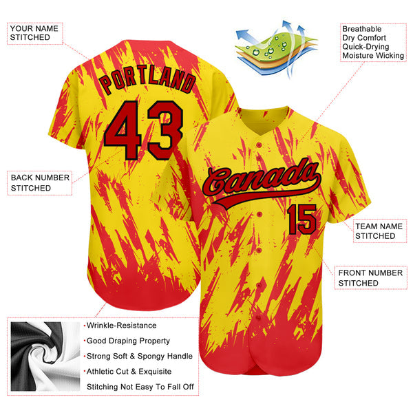 Custom Gold Red-Black 3D Pattern Design Authentic Baseball Jersey