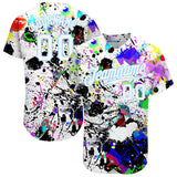 Custom Splashes Graffiti Pattern White-Light Blue 3D Authentic Baseball Jersey