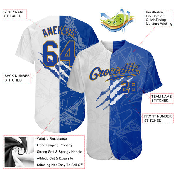 Custom Graffiti Pattern Royal-Old Gold 3D Authentic Baseball Jersey