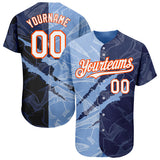 Custom Graffiti Pattern White Navy Light Blue-Orange 3D Scratch Authentic Baseball Jersey