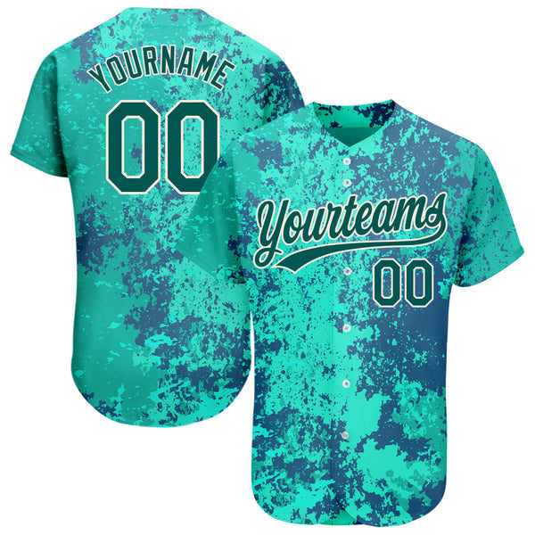 Custom Teal Midnight Green-Cream 3D Pattern Design Authentic Baseball Jersey