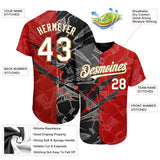 Custom Graffiti Pattern White Red Black-Old Gold 3D Scratch Authentic Baseball Jersey