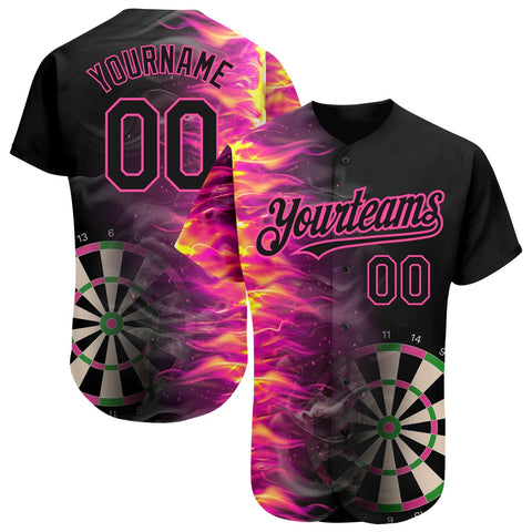 Maxcorners Black Pink 3D Pattern Design Fiery Dart Board Authentic Baseball Jersey 3D Shirt