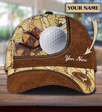 Maxcorners Golf Brown Leather Customized Name All Over Printed Cap