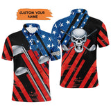 Max Corners American Flag Skull Golf Clubs 3D Custom Polo Shirt