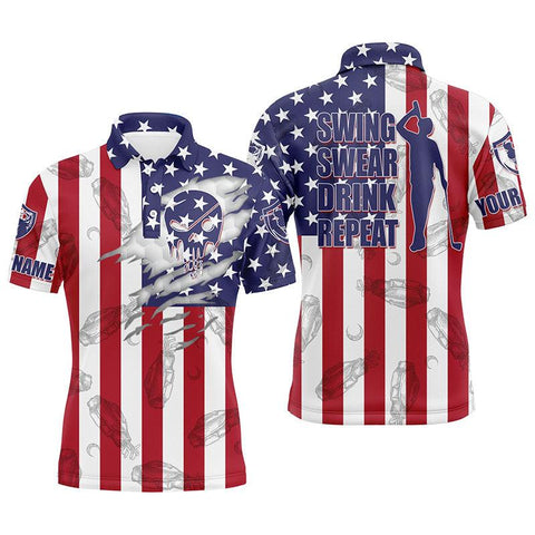 Max Corners American Flag Custom Name Skull Golf Clubs Pattern 3D Custom Polo Shirt