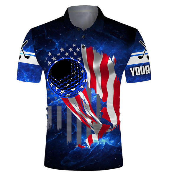 Max Corners Golf Ball Blue Galaxy Universe American Flag 3D Custom Polo Shirt