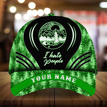 Max Corners I Hate People Camping Art Pine tree pattern 1 Custom 3D Cap