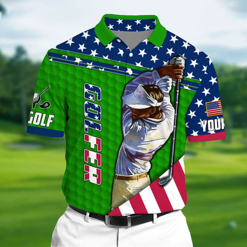 Max Corners US Flag Golf Man Multicolor Personalized 3D Golf Polo Shirt