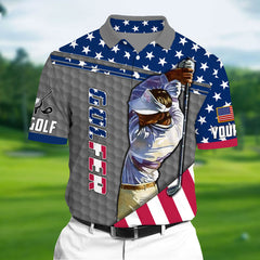Max Corners US Flag Golf Man Multicolor Personalized 3D Golf Polo Shirt