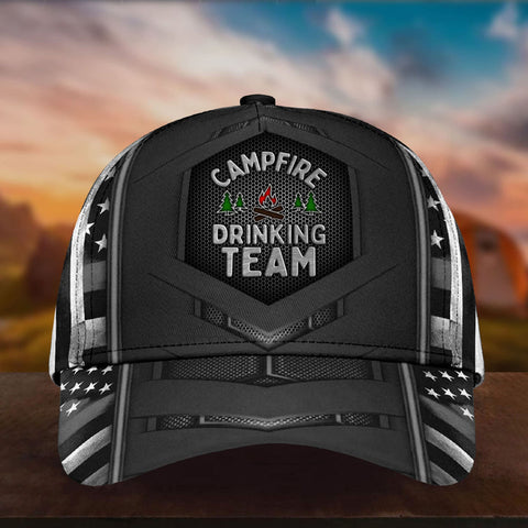 Max Corners Grey US Flag Campfire Drinking Team Custom 3D Cap