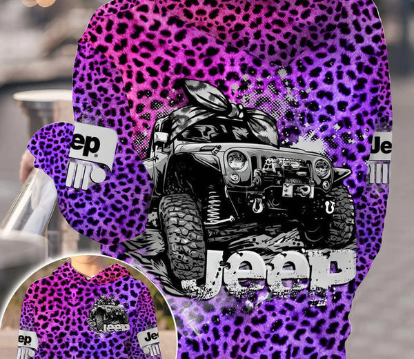 Maxcorners Jeep Leopard Grunge 3D Over Printed Hoodie