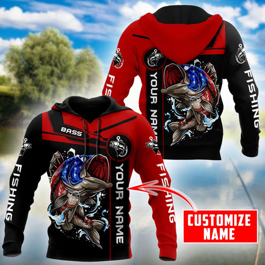 Maxcorners Bass Fishing Personalized Name 3D Shirt