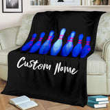 Maxcorners Bowling Blue Pins Pattern Customized Name Blanket