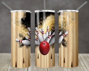 Maxcorners Bowling Ball And Pins Wood Pattern All Over Printed Tumbler