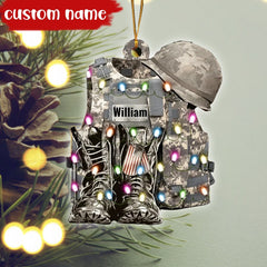 Maxcorners Military Uniform Ornament Boots & Hat Personalized Christmas Flat Ornament, Custom Name Ornament, Christmas Decor, Christmas Gift
