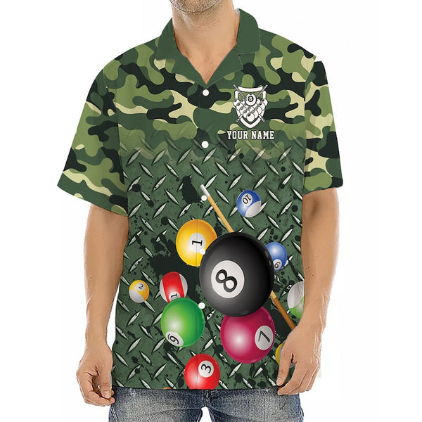 Maxcorners Personalized Billiards Camo Soldiers Style Hawaiian Shirt