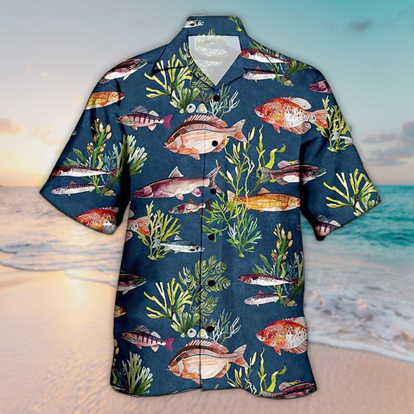 Maxcorners Unisex Fishing Blue On The Beach Hawaiian Shirt