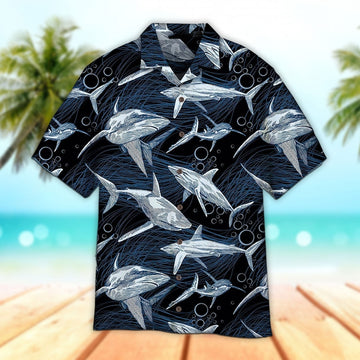 Maxcorners Unisex 3D Underwater Marine Fish Pattern Blue Hawaiian Shirt