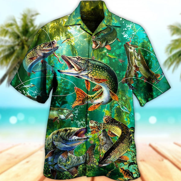 Maxcorners Unisex 3D Musky Fishing Sports Fisherman Retirement Hawaiian Shirt