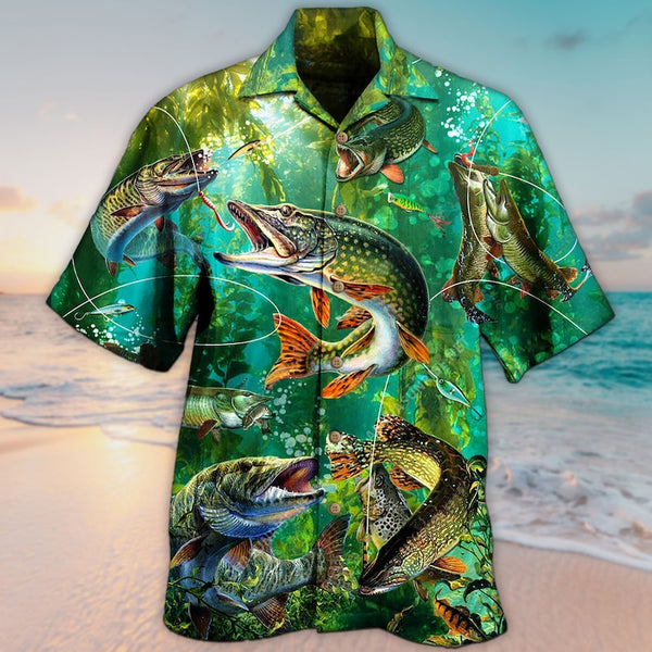 Maxcorners Unisex 3D Musky Fishing Sports Fisherman Retirement Hawaiian Shirt