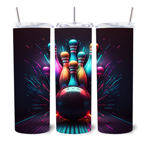 Maxcorners Multicoler Neon Bowling And Pins All Over Printed Tumbler