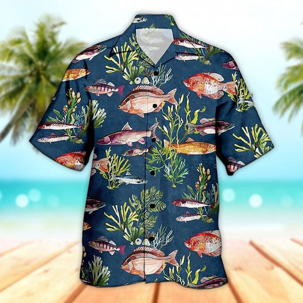 Maxcorners Unisex Fishing Blue On The Beach Hawaiian Shirt