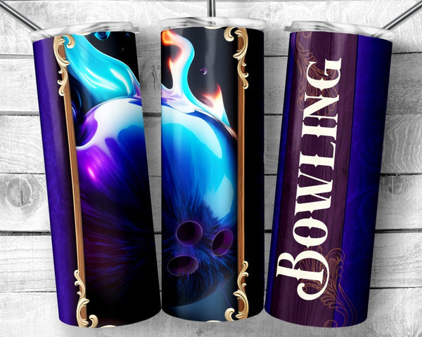 Maxcorners Purple Flaming Bowling Ball All Over Printed Tumbler