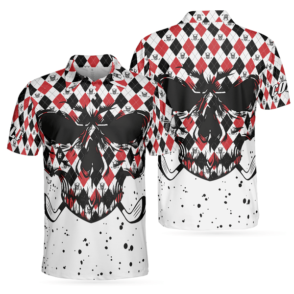 Max Corners Golf Skull Red Black And White Pattern 3D Custom Polo Shirt