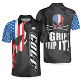 Max Corners Skull American Flag Men Grip It N' Rip It Skull Golf With American Flag Golf 3D Custom Polo Shirt