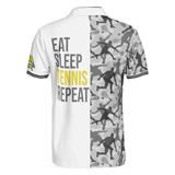 Maxcorners Tennis White Eat Sleep Tennis Repeat All Over Printed Shirt