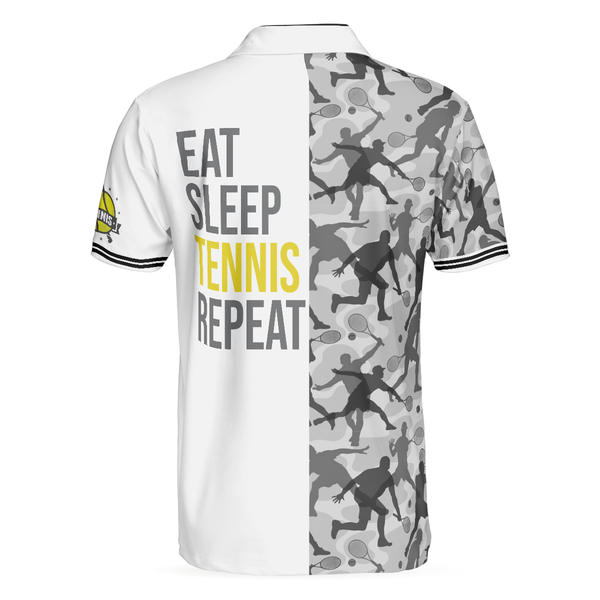 Maxcorners Tennis White Eat Sleep Tennis Repeat All Over Printed Shirt