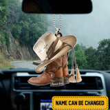 Personalized Cowboy Boots And Hat Flat Acrylic Car Ornament