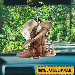 Personalized Cowboy Boots And Hat Flat Acrylic Car Ornament