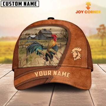 Maxcorners Rooster Customized Name Brown Leather Pattern Cap