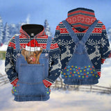 Maxcorners Highland Cattle Christmas Knitting Pattern 3D Hoodie