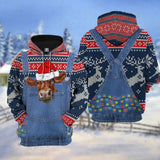 Maxcorners Limousin Cattle Christmas Knitting Pattern 3D Hoodie