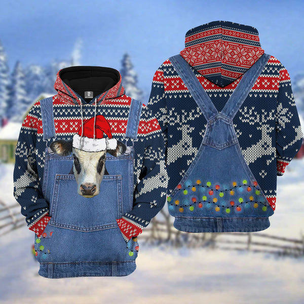 Maxcorners Black Baldy Cattle Christmas Knitting Pattern 3D Hoodie