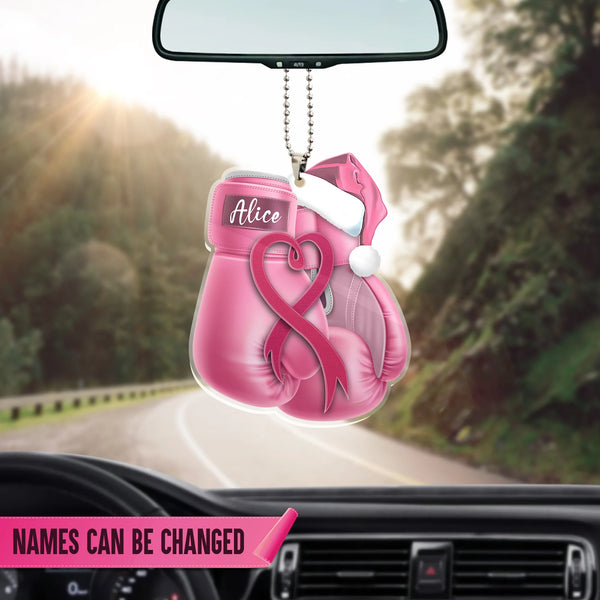 Personalized Boxing Pink Breast Cancer Flat Acrylic Car Ornament