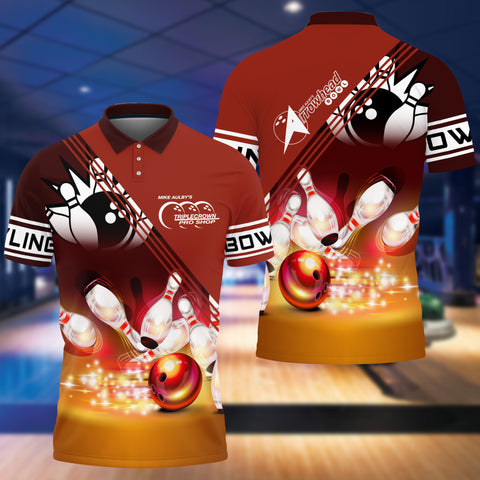 Maxcorners Red Bowling Ball Crashing into the Pins Personalized Name 3D Shirt for Tom Taylor